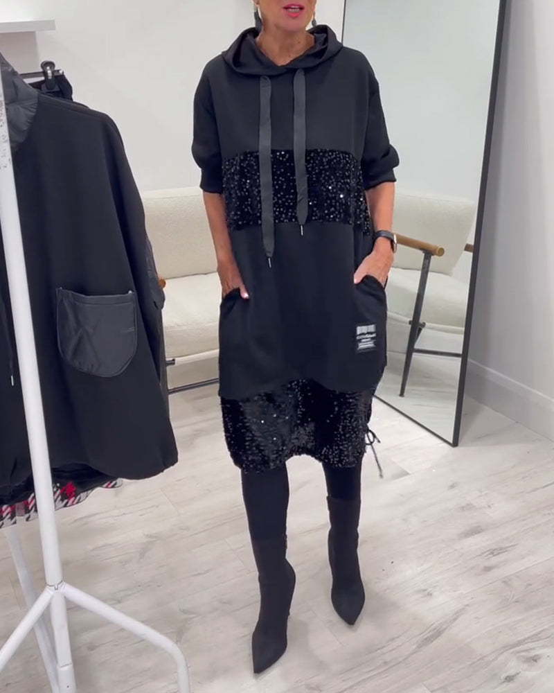 Trendy Hoodie Dress with Patchwork