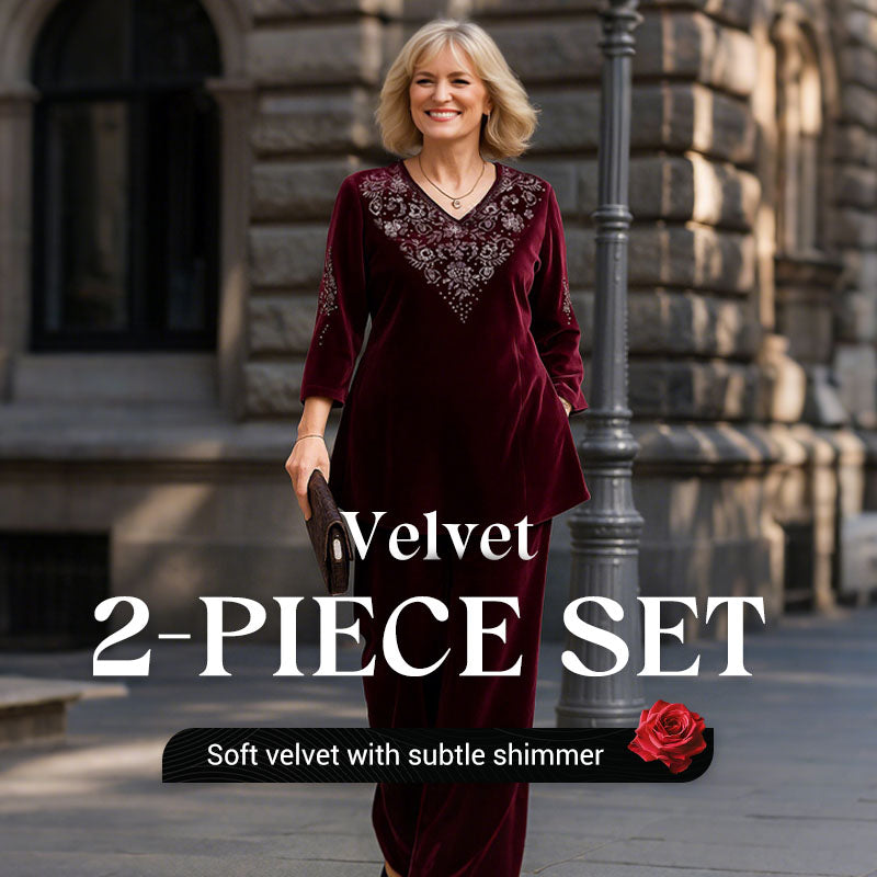 Women's Velvet Rhinestone Top & Pants Set