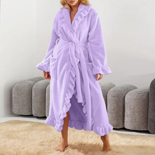 HEXA™ - Classy Ruffle Hem Long Sleeve Robe