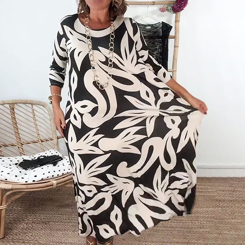 Women's Elegant Loose Round-Neck Printed Dress