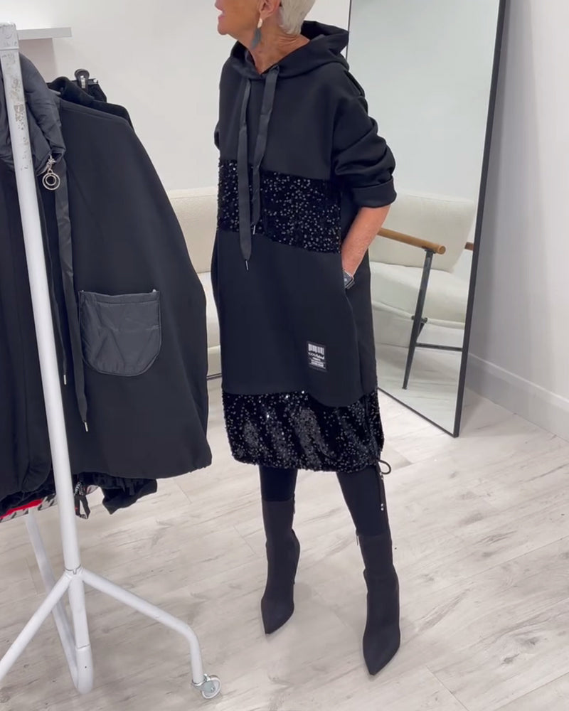 Trendy Hoodie Dress with Patchwork