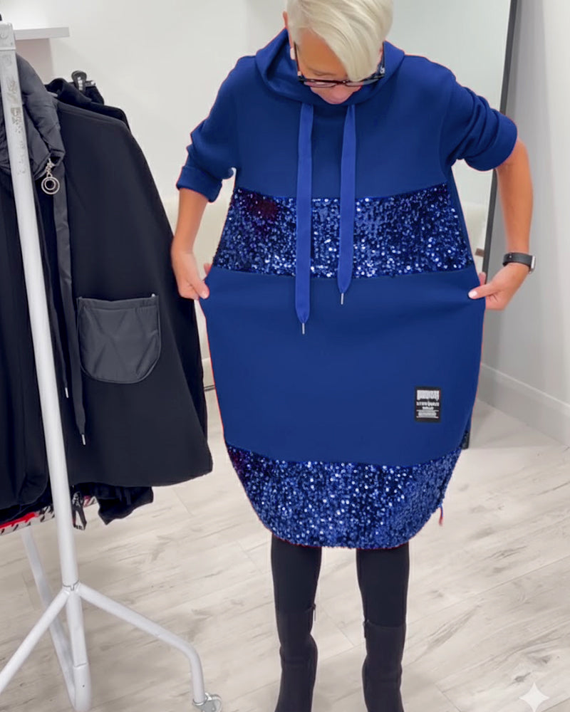 Trendy Hoodie Dress with Patchwork