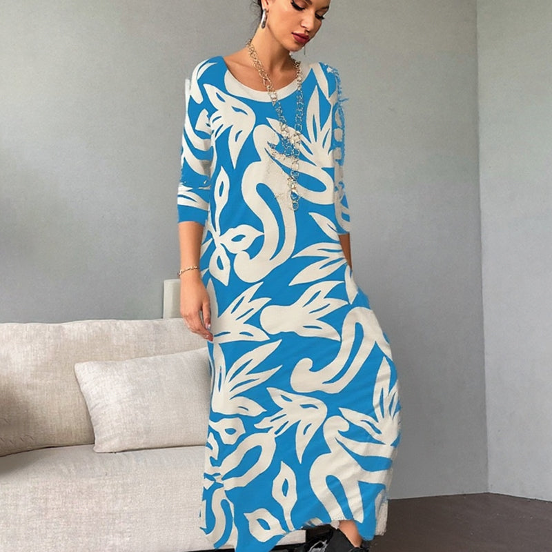 Women's Elegant Loose Round-Neck Printed Dress