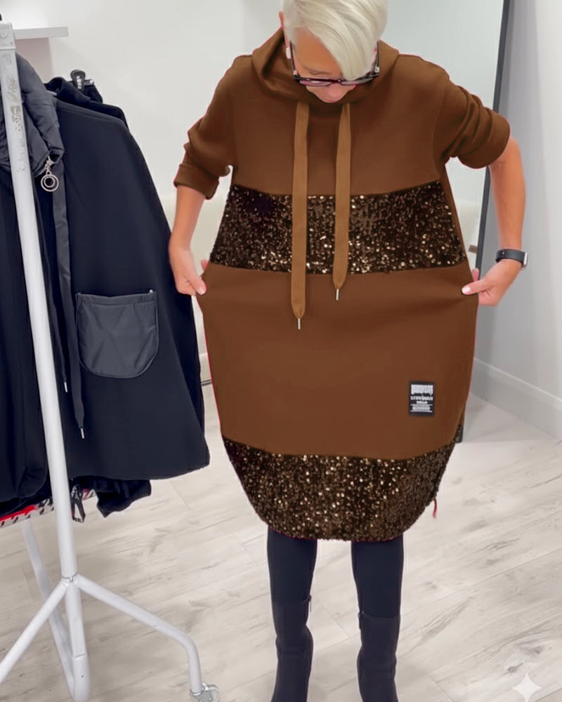 Trendy Hoodie Dress with Patchwork