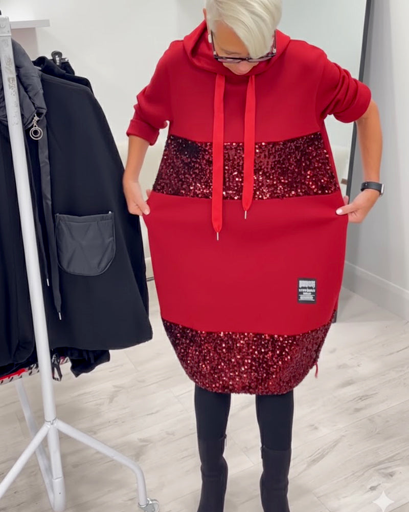 Trendy Hoodie Dress with Patchwork