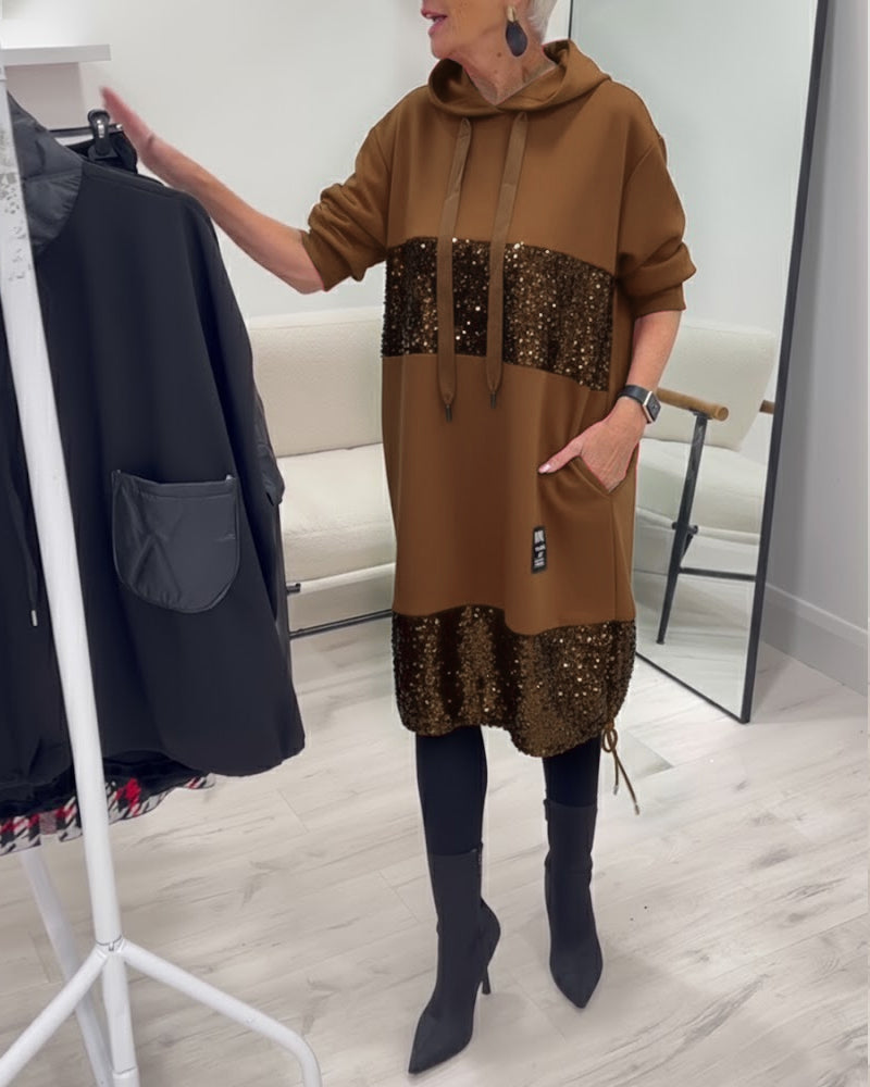 Trendy Hoodie Dress with Patchwork