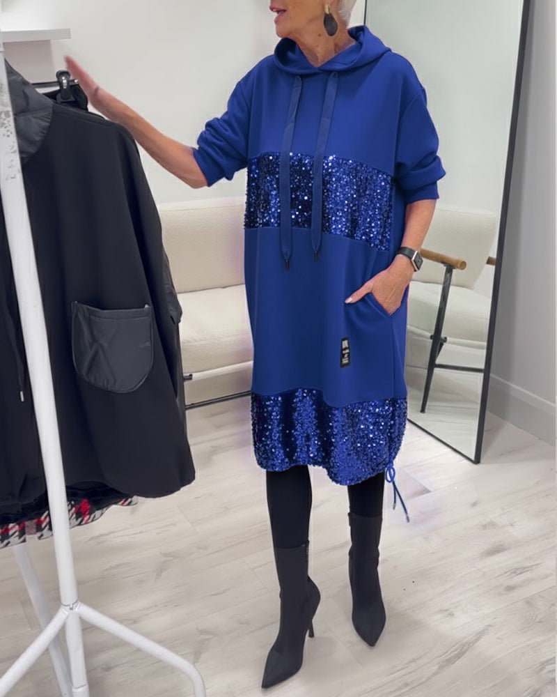 Trendy Hoodie Dress with Patchwork