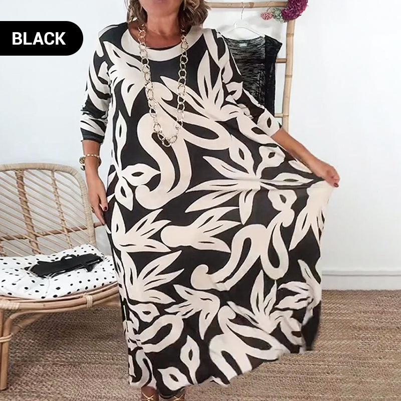 Women's Elegant Loose Round-Neck Printed Dress