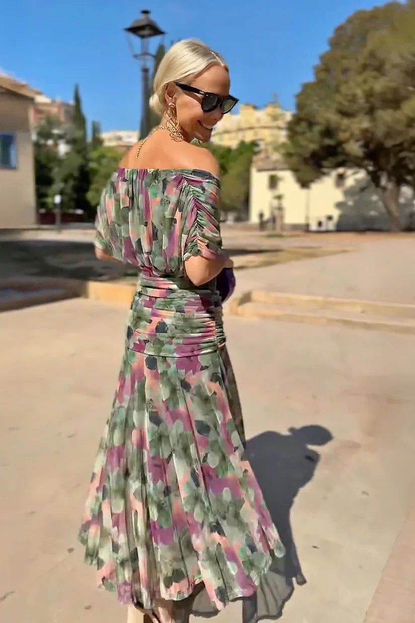 Elegant V-Neck Fantasy Painted Floral Print Party Maxi Dress