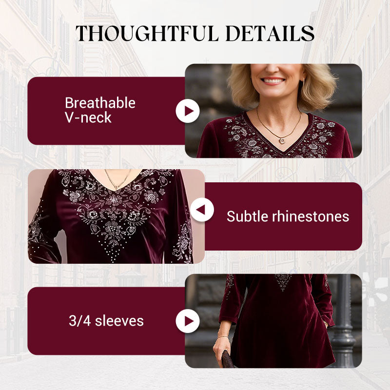 Women's Velvet Rhinestone Top & Pants Set