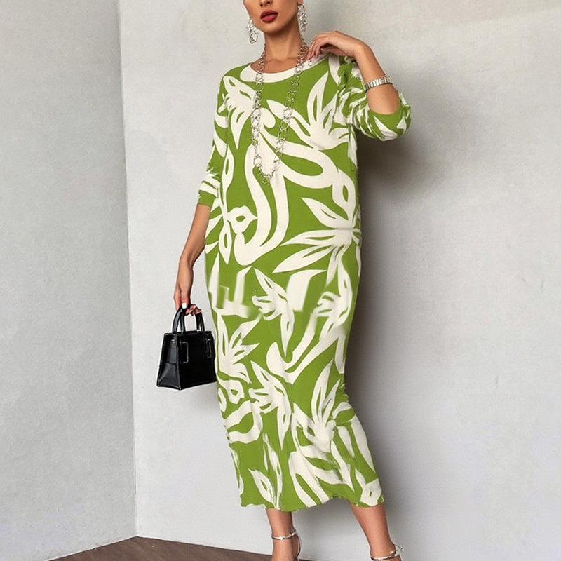 Women's Elegant Loose Round-Neck Printed Dress
