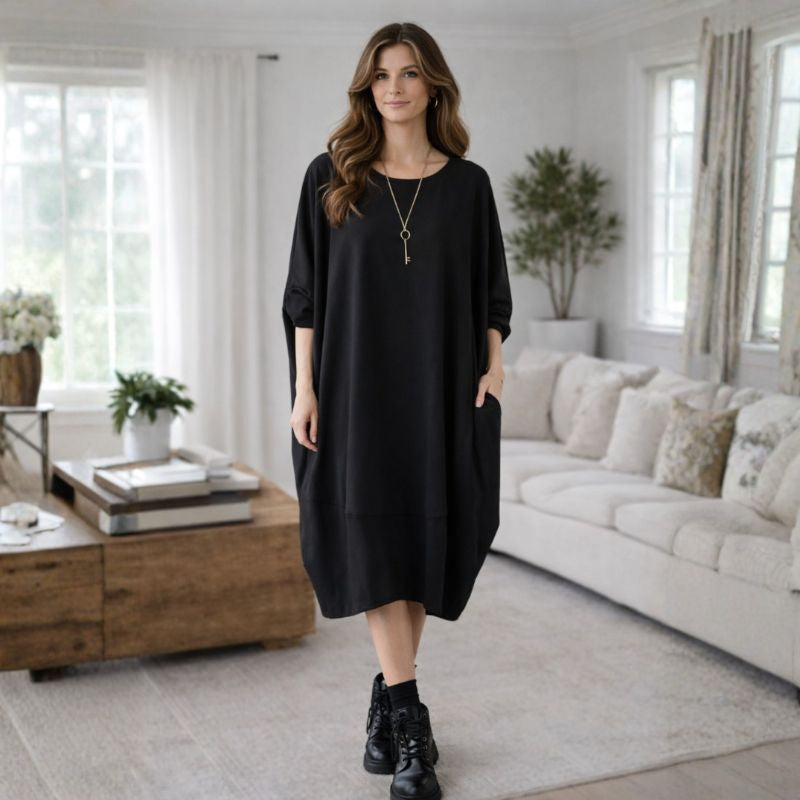 Coffee Patchwork Cozy Cotton Dresses Long Sleeve