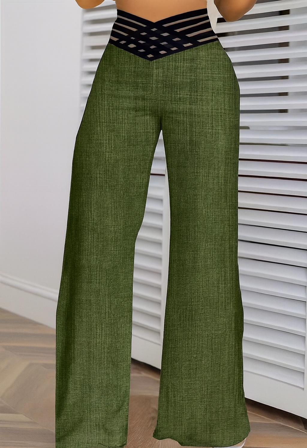Layna Hollow Belt High-Waist Wide-Leg Trousers