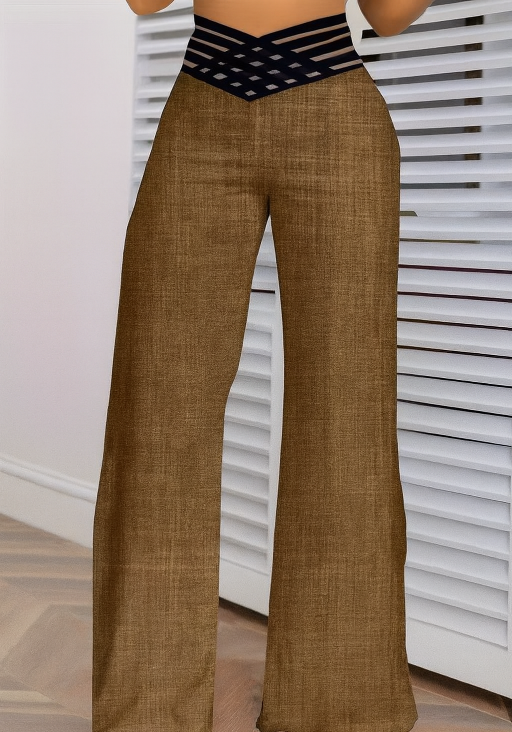 Layna Hollow Belt High-Waist Wide-Leg Trousers