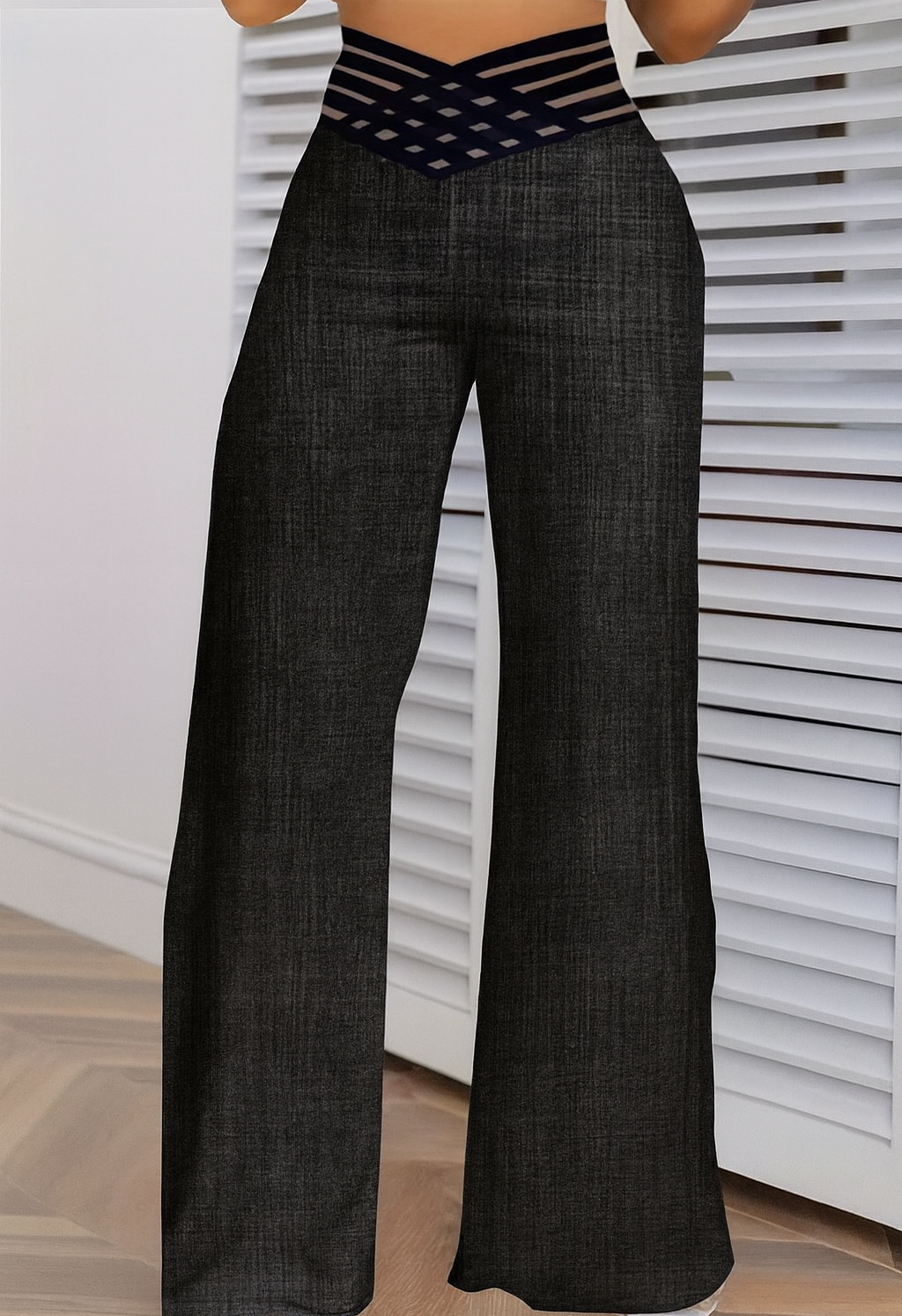 Layna Hollow Belt High-Waist Wide-Leg Trousers