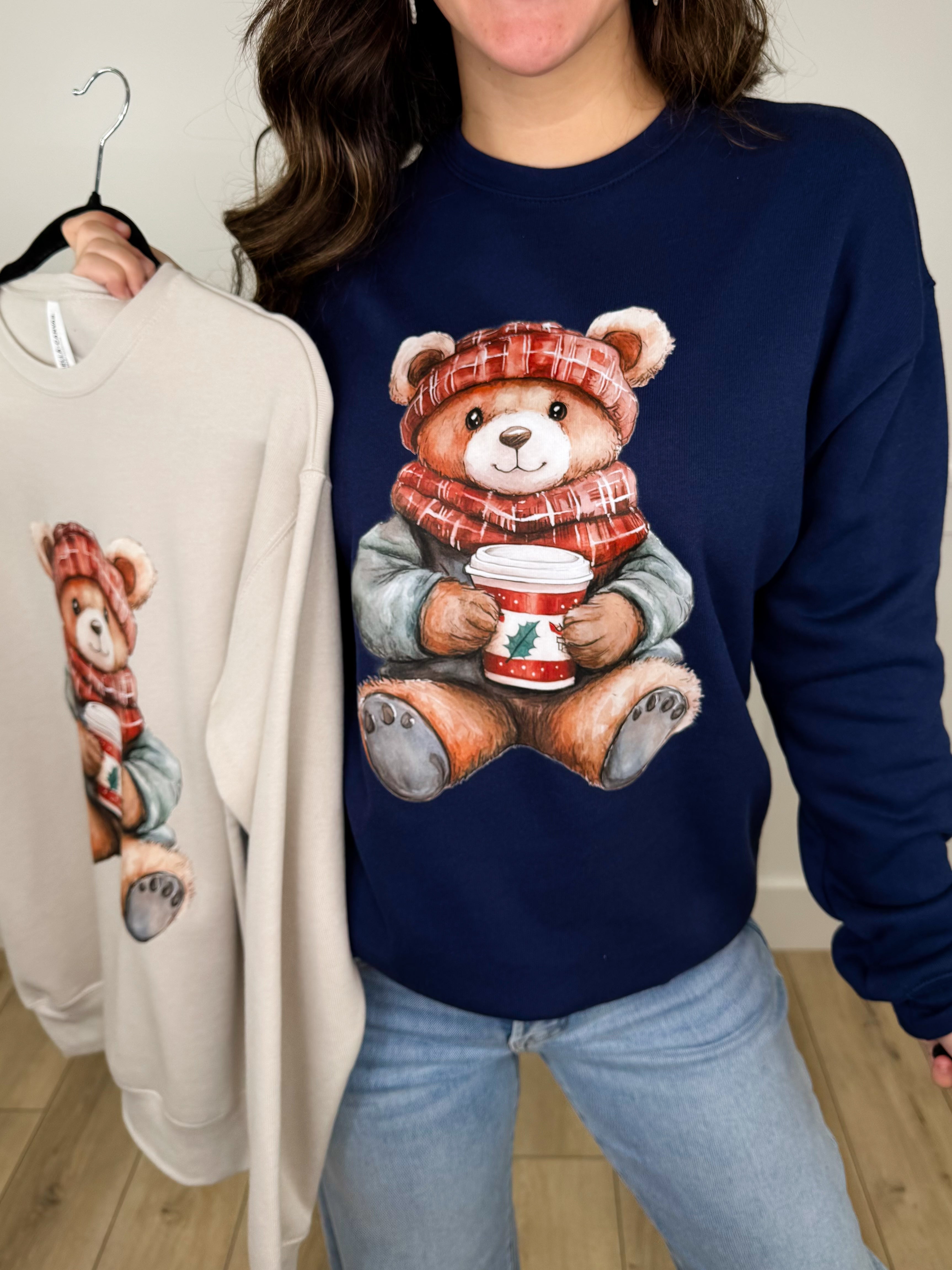 Cozy Bear Cotton Blend Long Sleeve Crewneck Sweatshirt