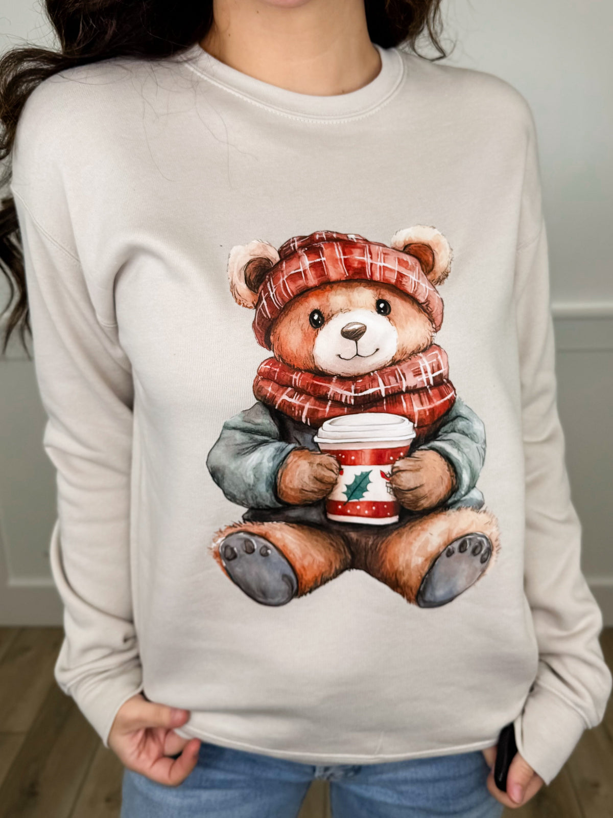 Cozy Bear Cotton Blend Long Sleeve Crewneck Sweatshirt