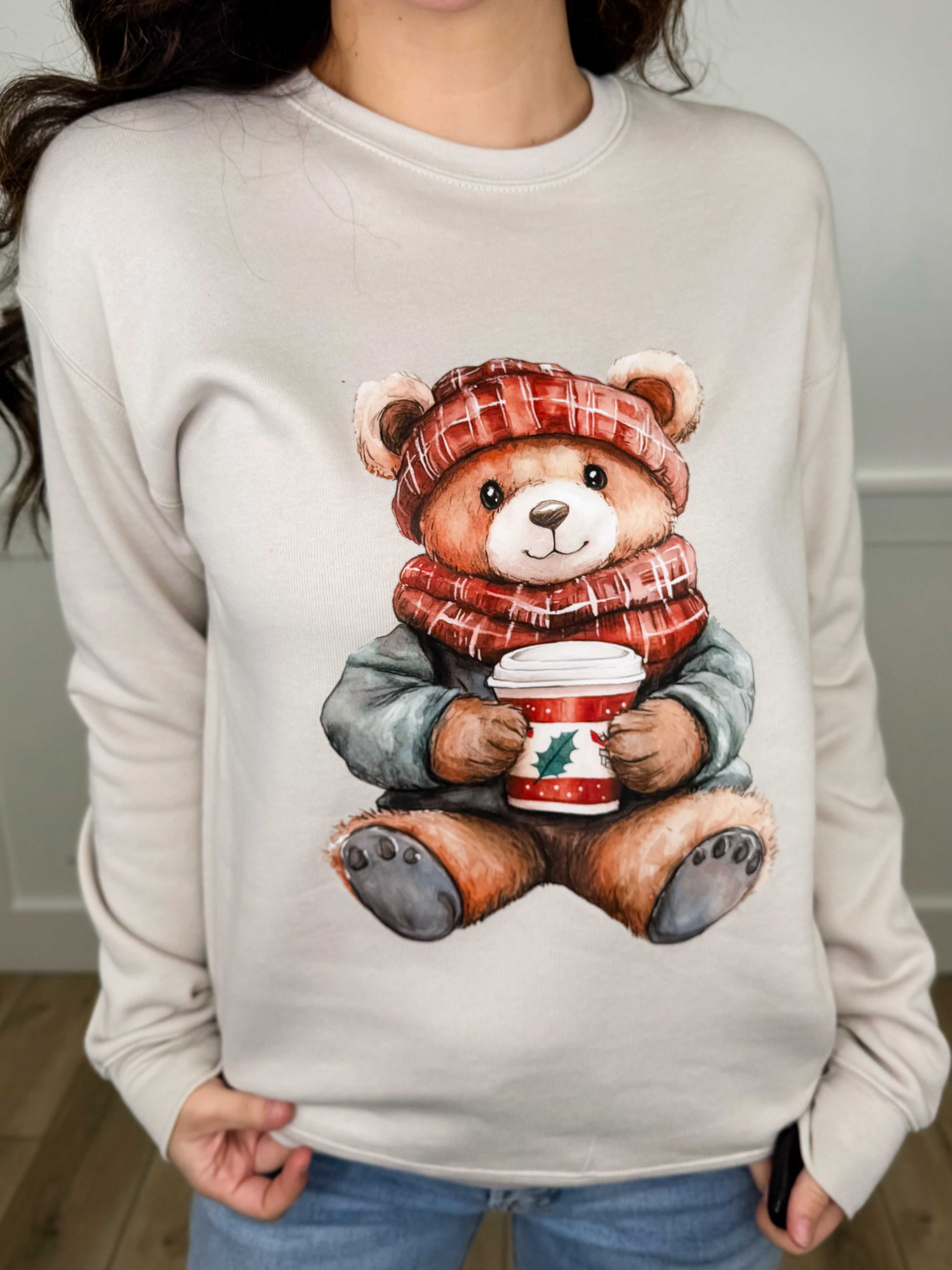 Cozy Bear Cotton Blend Long Sleeve Crewneck Sweatshirt