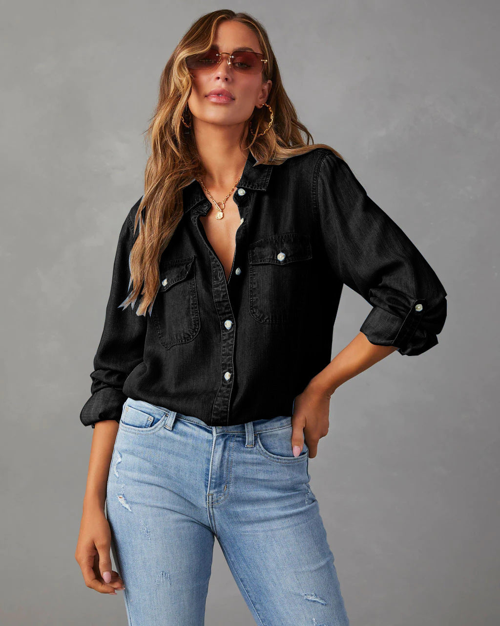 Briana Classic Denim Button-Up Shirt