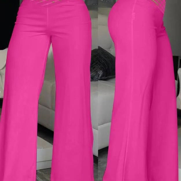 Layna Hollow Belt High-Waist Wide-Leg Trousers