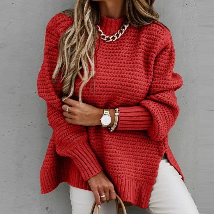 Melinda Chunky Knit Split-Hem Sweater