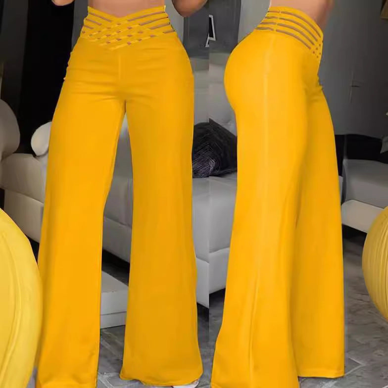 Layna Hollow Belt High-Waist Wide-Leg Trousers