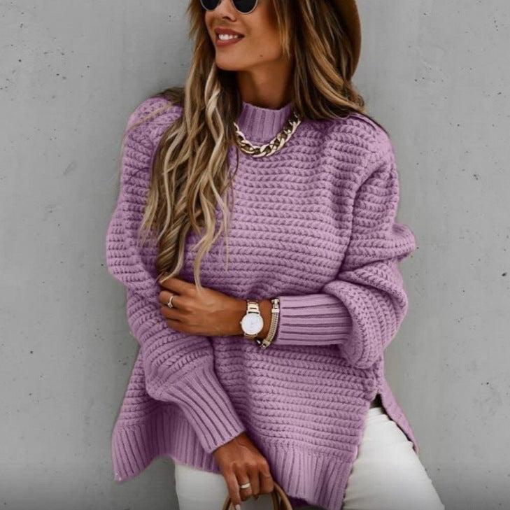 Melinda Chunky Knit Split-Hem Sweater