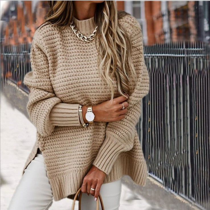 Melinda Chunky Knit Split-Hem Sweater