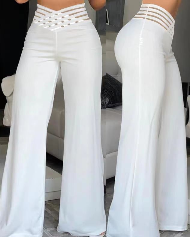 Layna Hollow Belt High-Waist Wide-Leg Trousers