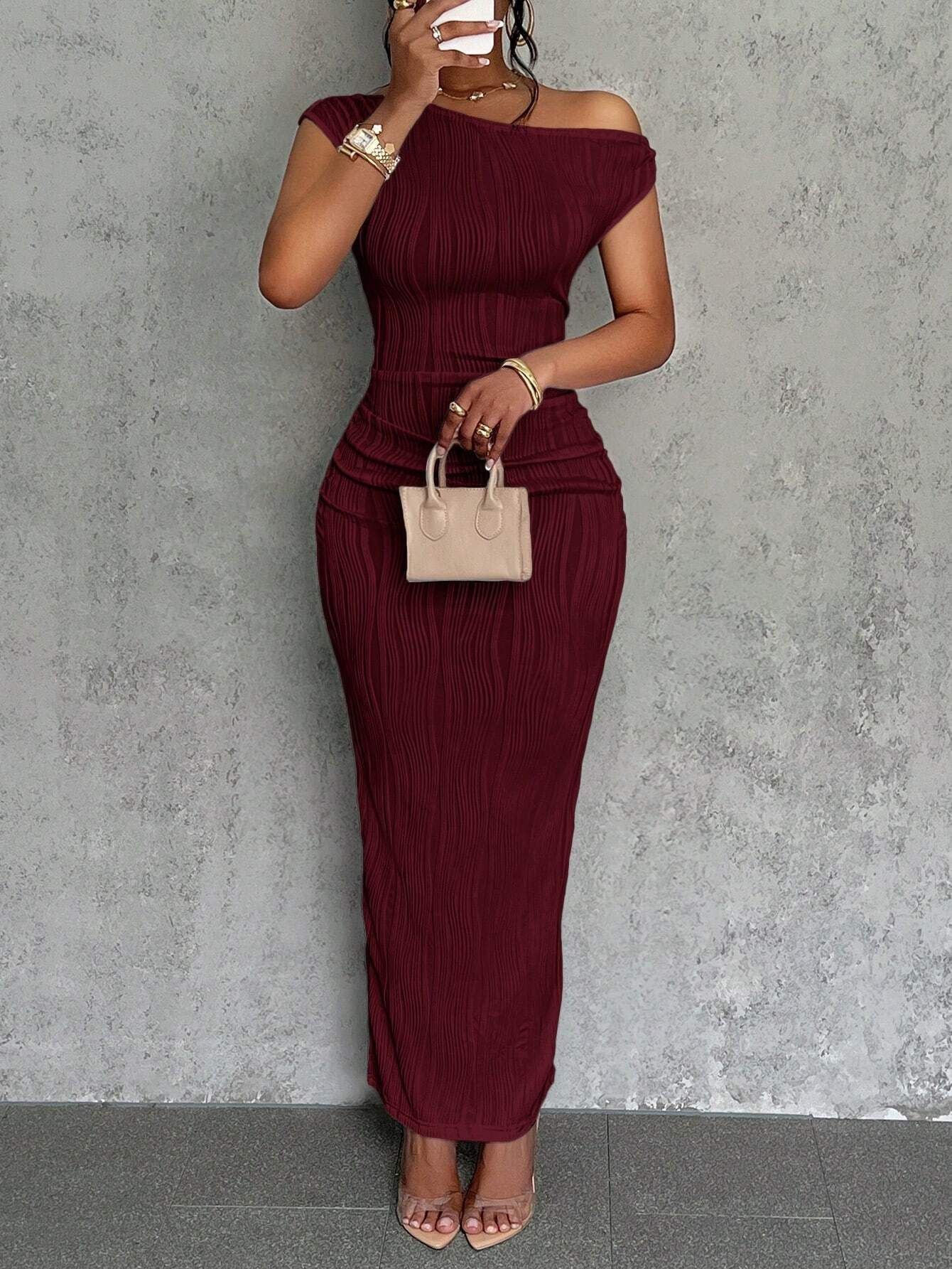 Celine Ripple Off-Shoulder Maxi Dress