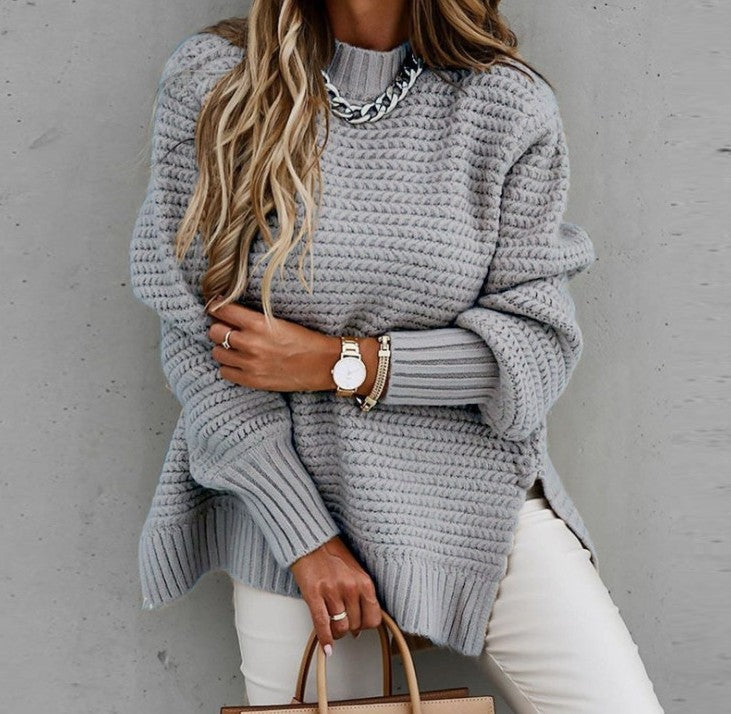 Melinda Chunky Knit Split-Hem Sweater