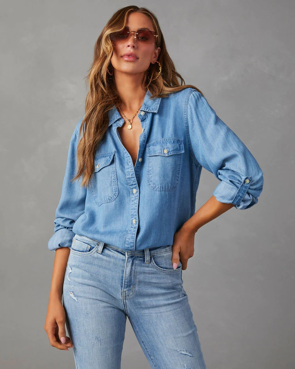 Briana Classic Denim Button-Up Shirt