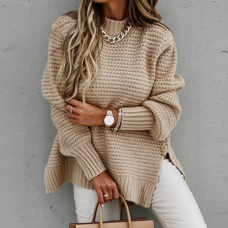 Melinda Chunky Knit Split-Hem Sweater