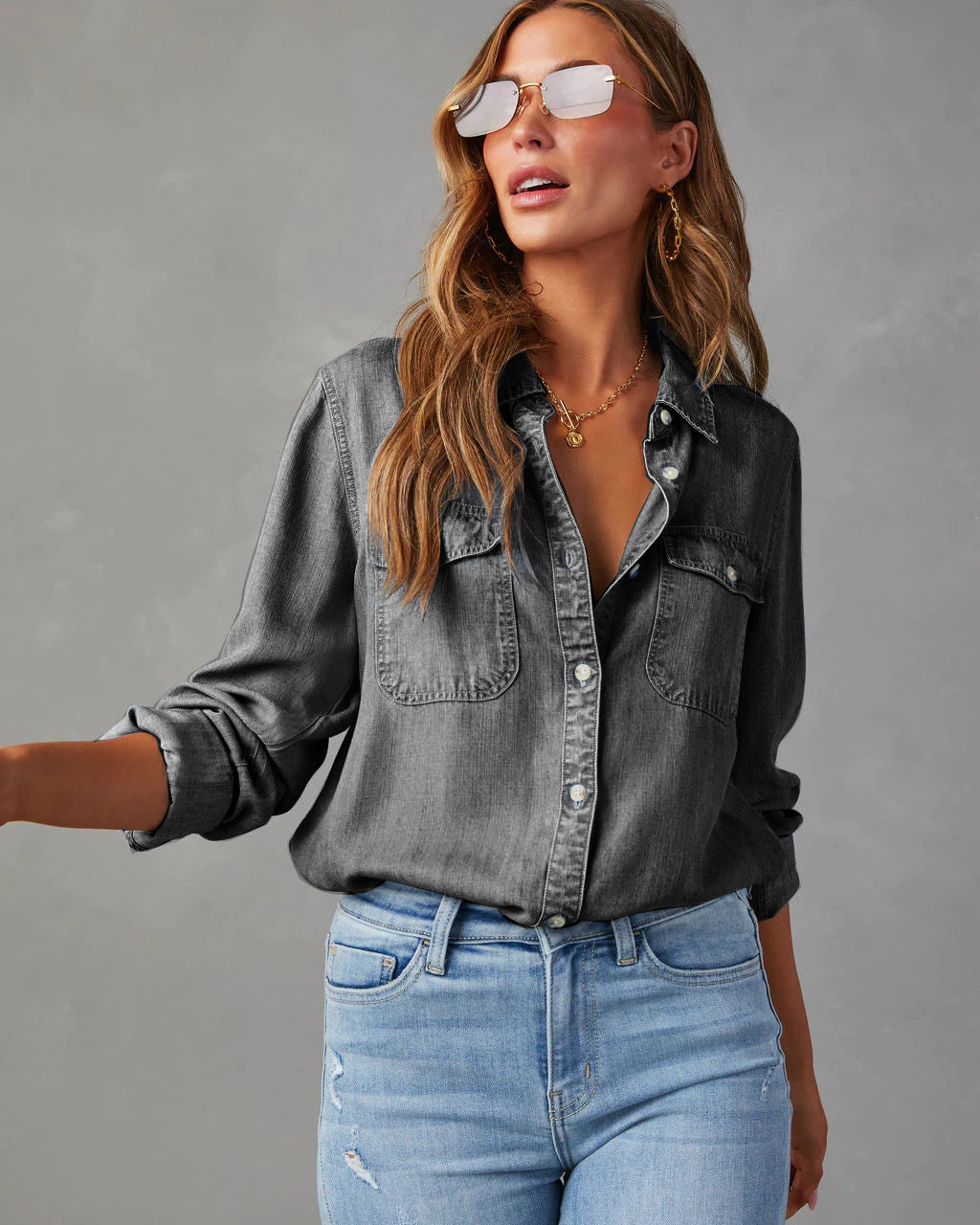 Briana Classic Denim Button-Up Shirt