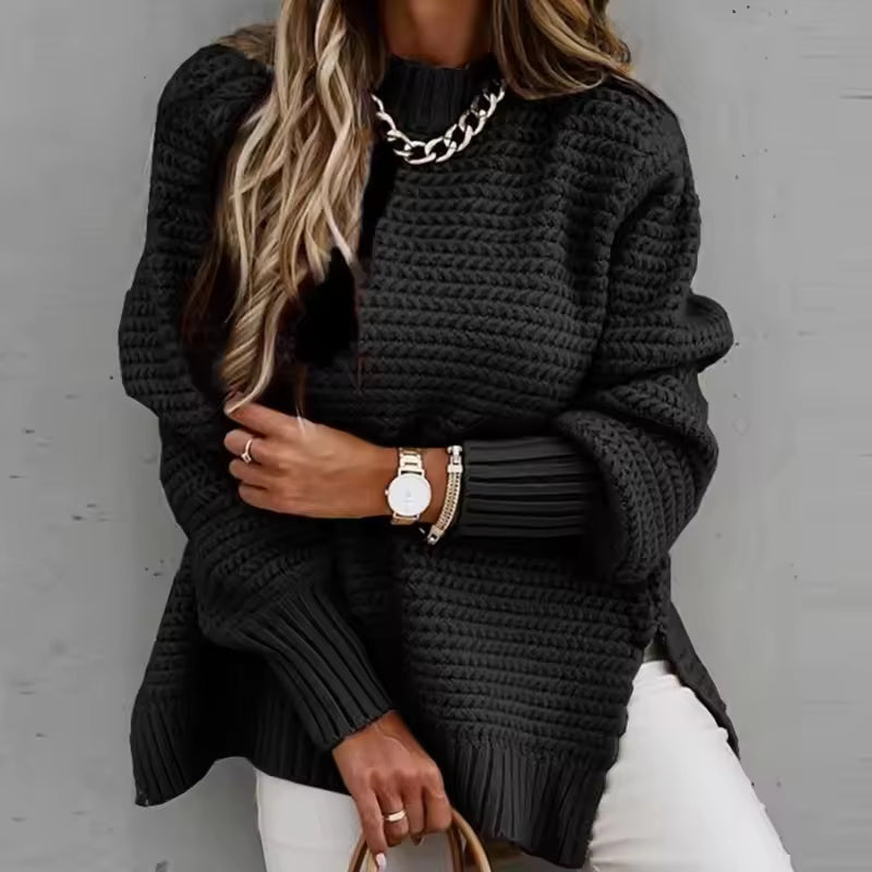 Melinda Chunky Knit Split-Hem Sweater