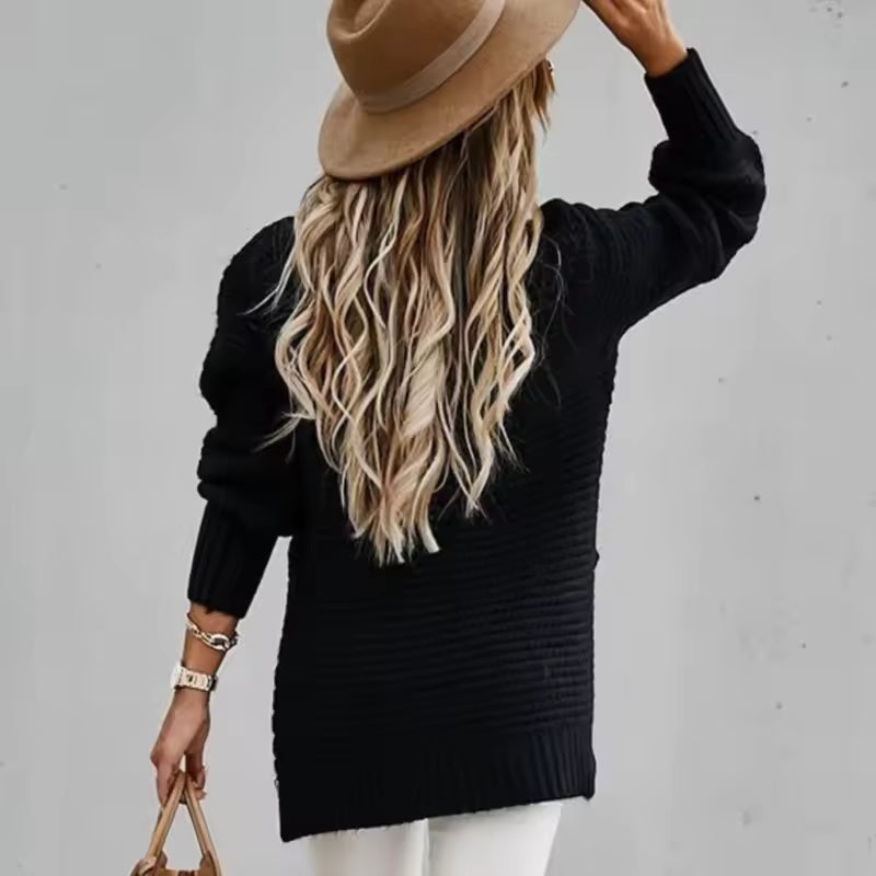 Melinda Chunky Knit Split-Hem Sweater