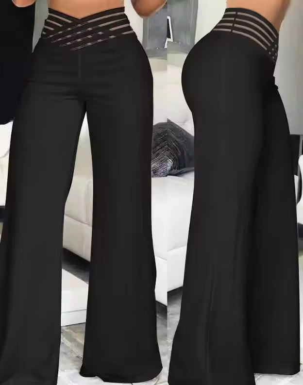 Layna Hollow Belt High-Waist Wide-Leg Trousers
