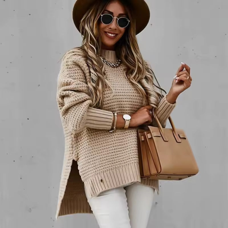 Melinda Chunky Knit Split-Hem Sweater