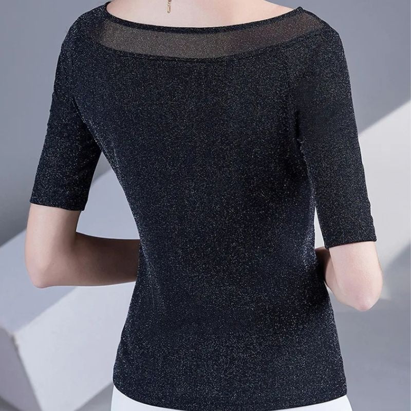 Luna Slash-Neck Mesh Tee