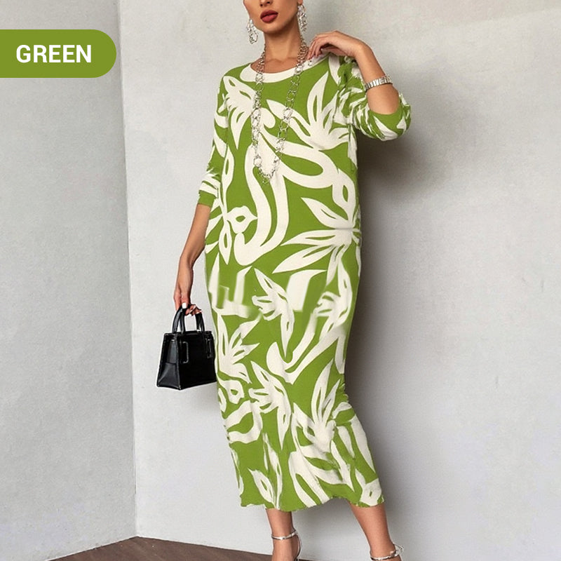 Women's Elegant Loose Round-Neck Printed Dress