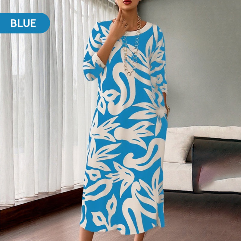 Women's Elegant Loose Round-Neck Printed Dress