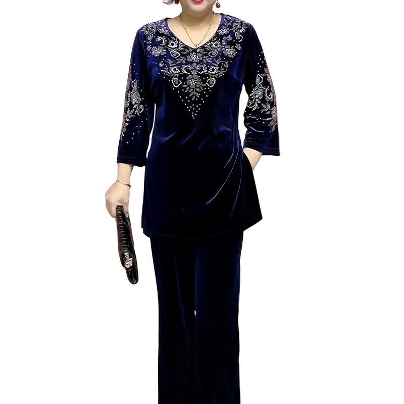 Women's Velvet Rhinestone Top & Pants Set