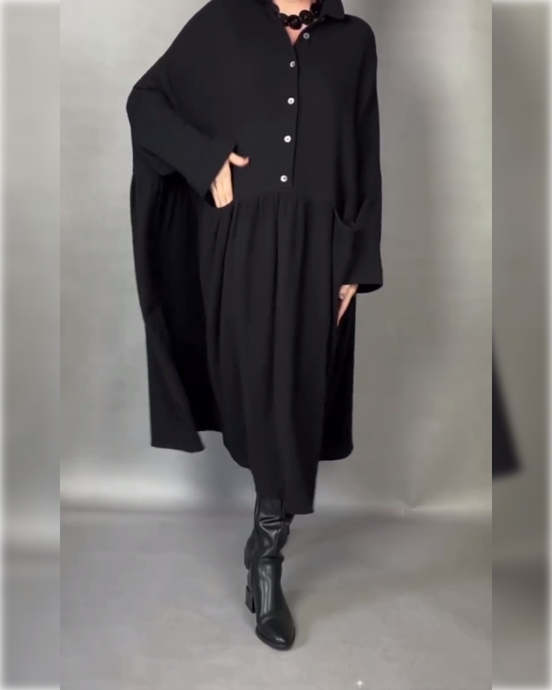 Oversized A-Line Dress with Button Collar