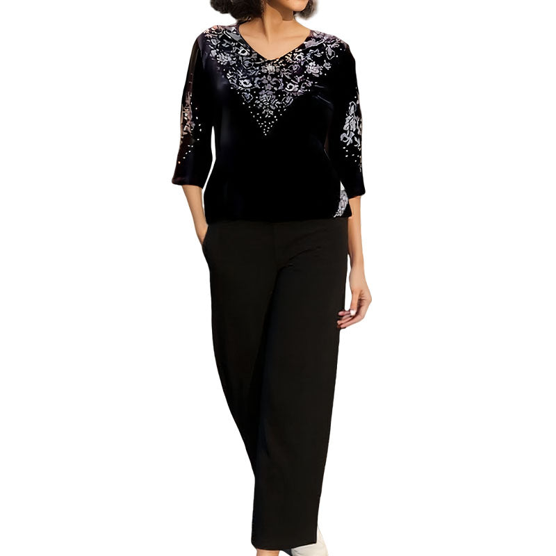 Women's Velvet Rhinestone Top & Pants Set
