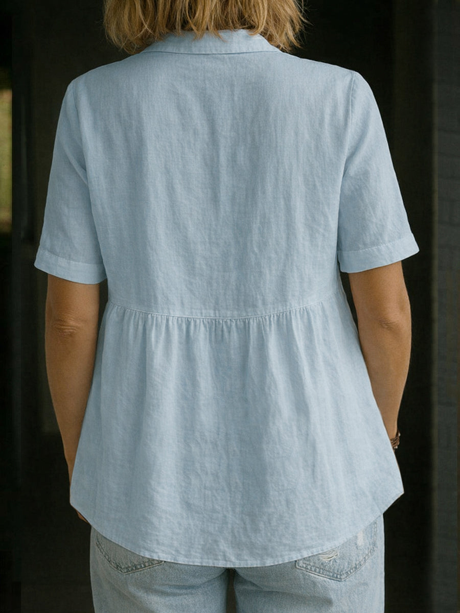 Casual Linen And Cotton Short-Sleeved Shirt