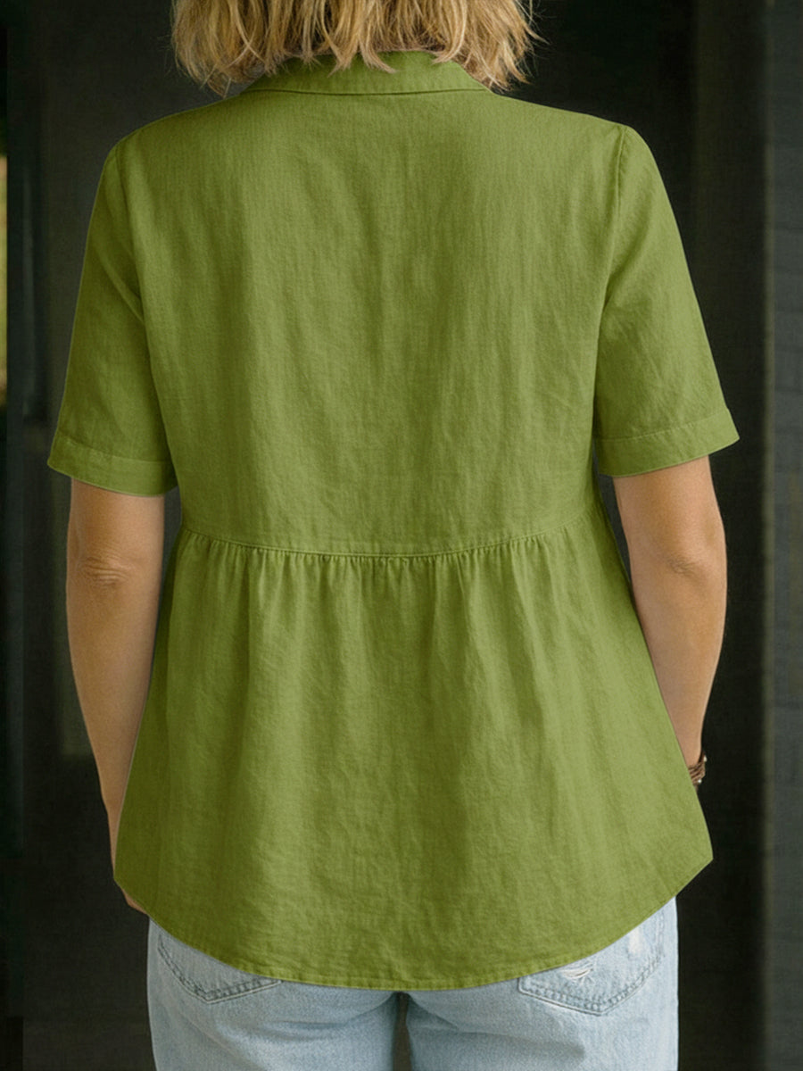 Casual Linen And Cotton Short-Sleeved Shirt