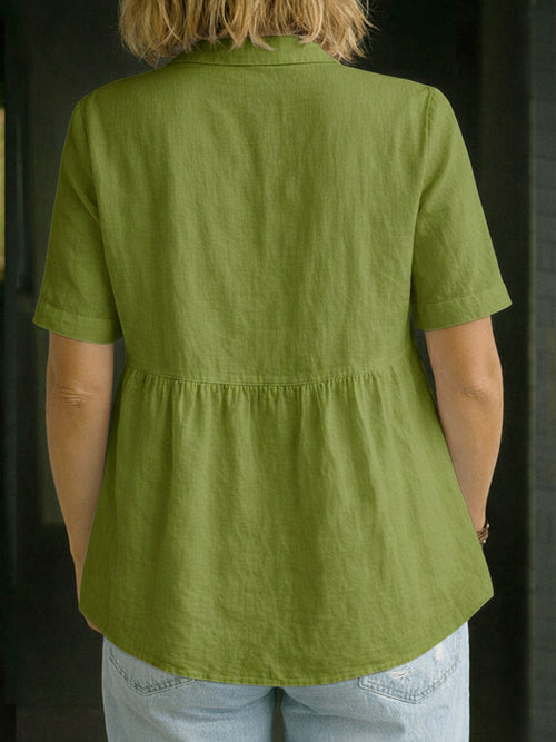Casual Linen And Cotton Short-Sleeved Shirt