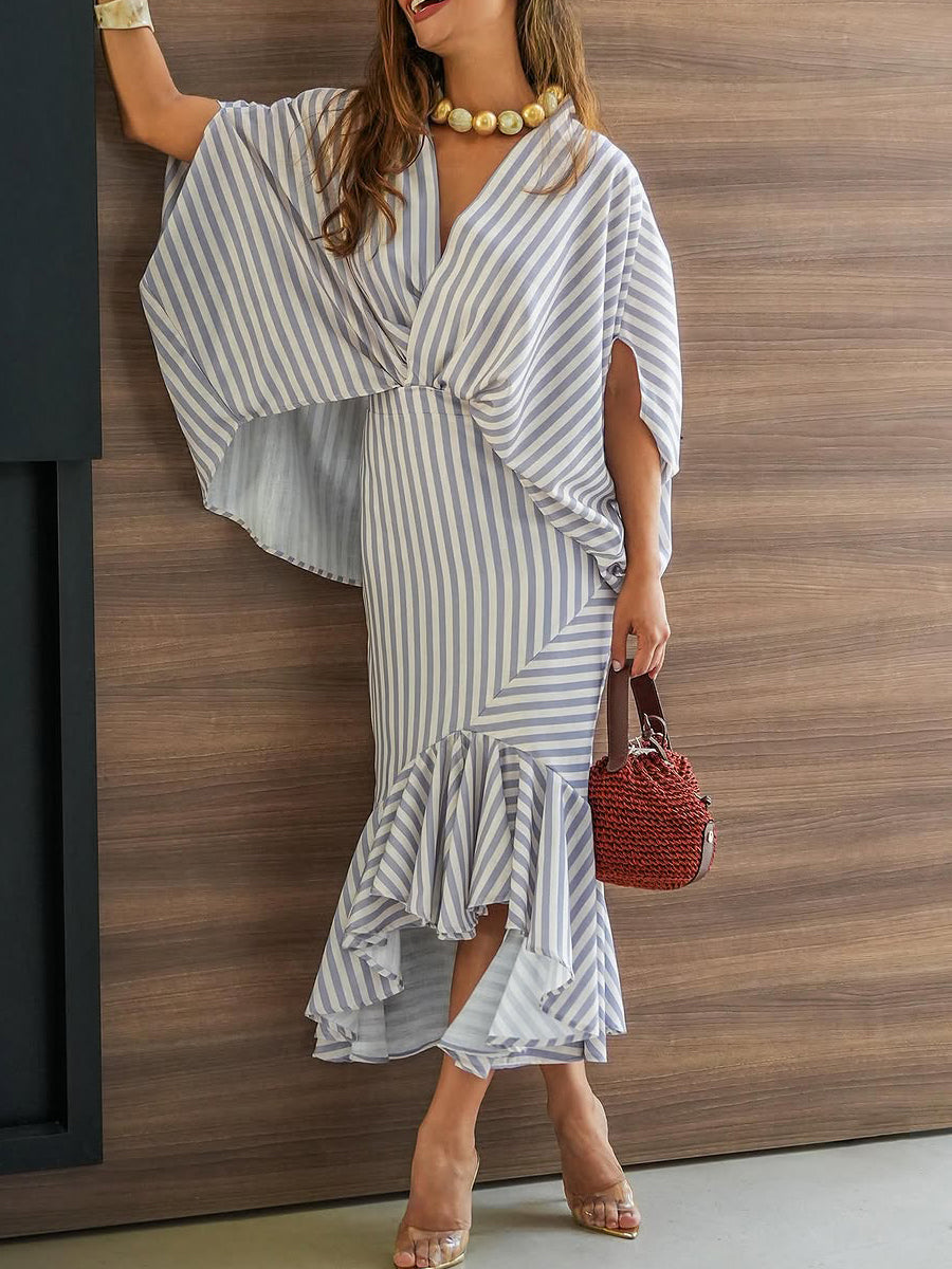Stylish Striped Elegant Shirt And Skirt Two-Piece Set