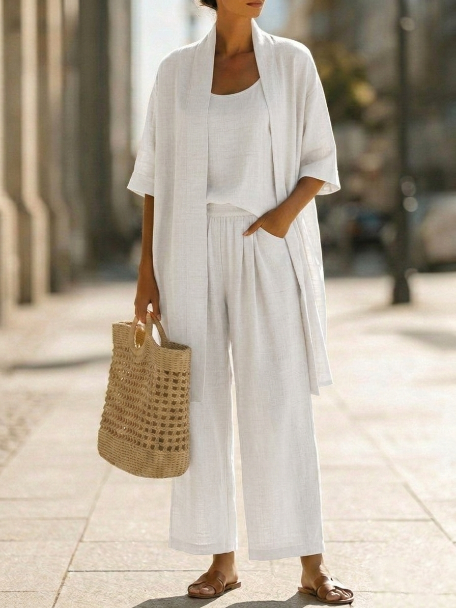 Minimalist Linen-Cotton Three-Piece Set - Comfortable For Everyday Wear