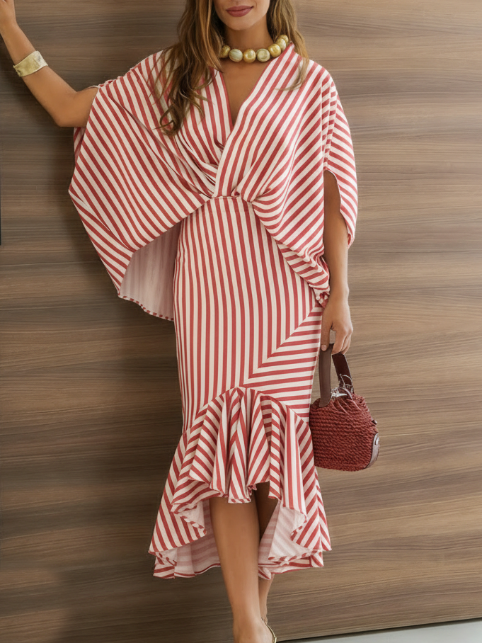 Stylish Striped Elegant Shirt And Skirt Two-Piece Set